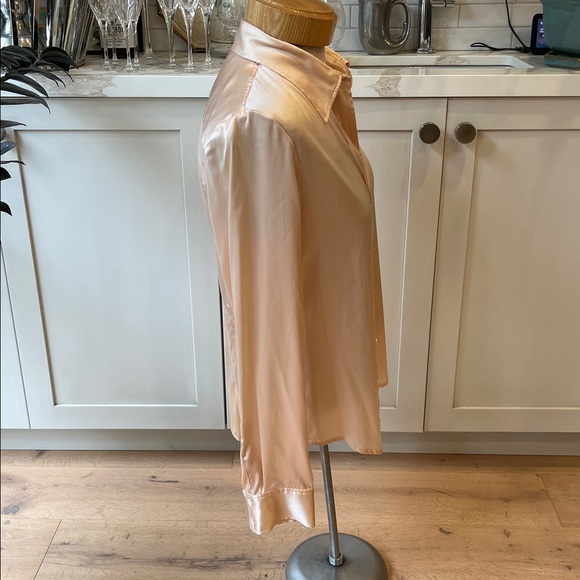 Theory Women's blush pink silk blend Satin Button Down long sleeve Shirt - Picture 5 of 10